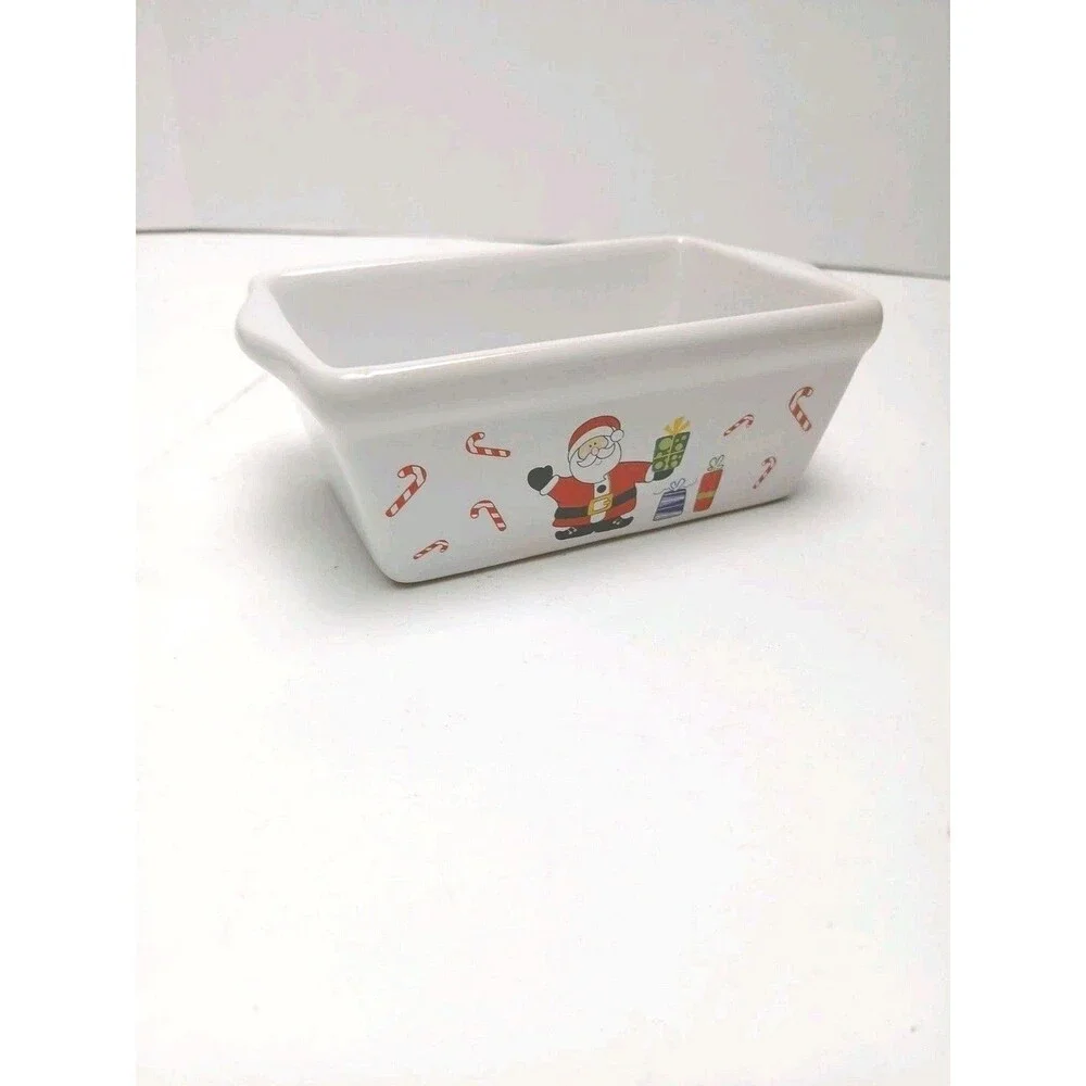 Michael’s Stoneware Christmas White Ceramic Happy Holidays Mini Loaf Pan Santa